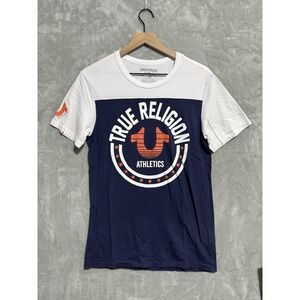 True Religion Athletics Graphic Shirt Men's XS‎ Horseshoe Buddha Logo Y2K Blue